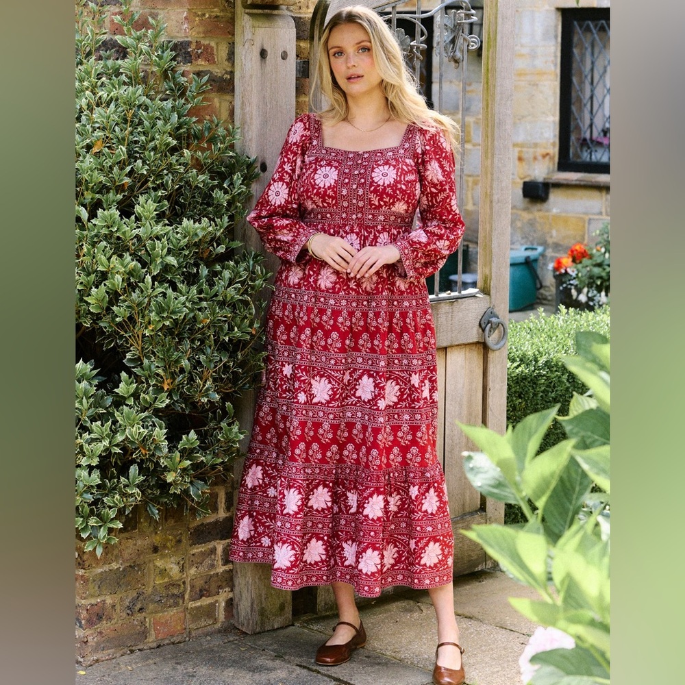 NWT Pink City Prints Dress Size XL Rust Borders Lucia Dress